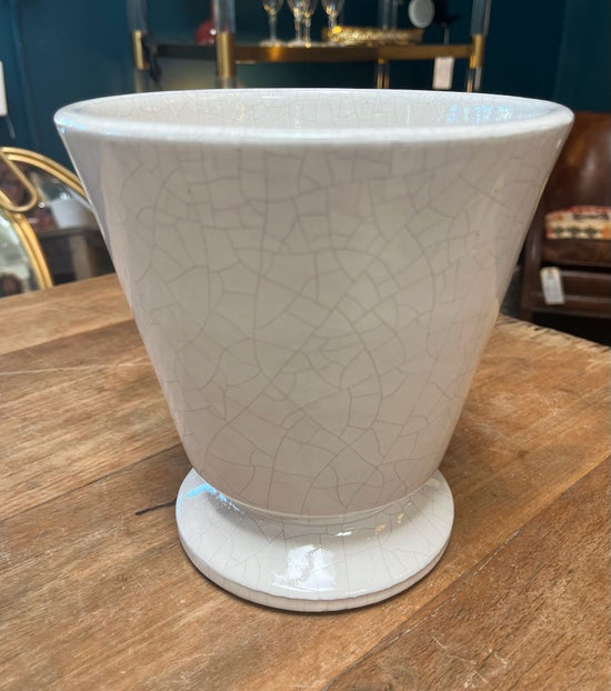 Vintage White Crackle Ceramic Pot