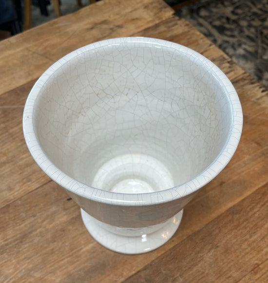 Vintage White Crackle Ceramic Pot