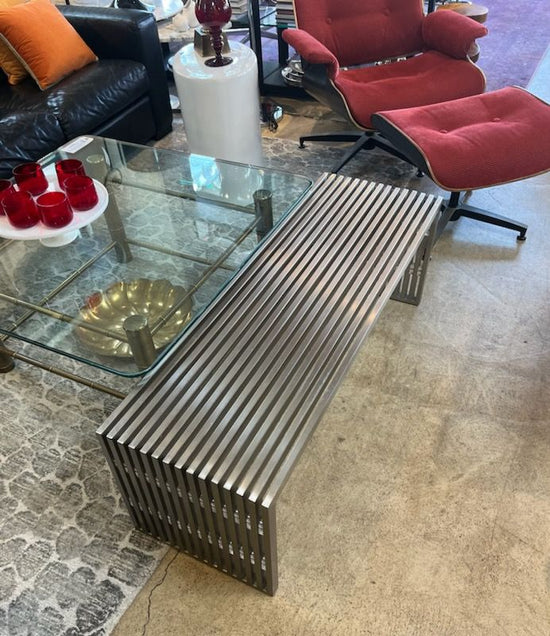 Milo Baughman Style Brushed Chrome Coffee Table
