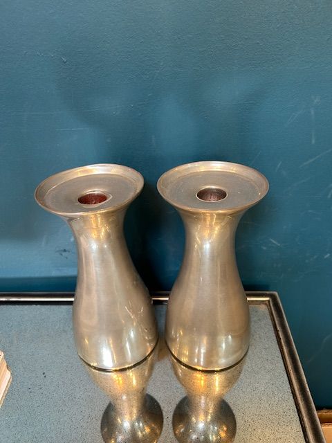 Hand Turned and Signed Aluminum Pair of Candle holders