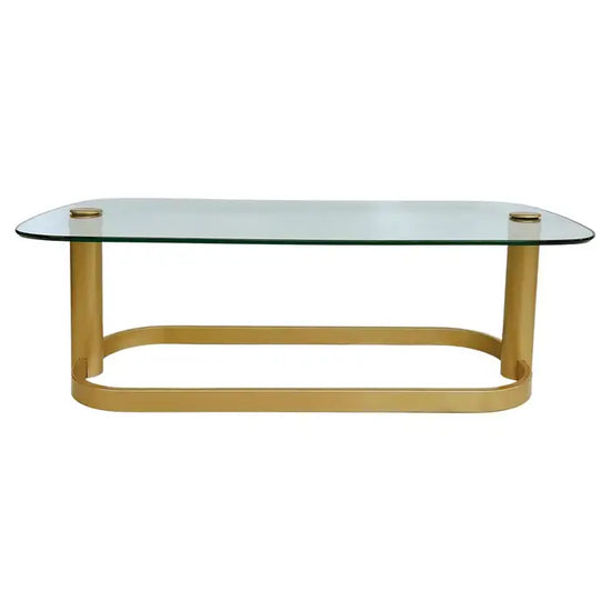 *Hollywood Regency Glass Top Coffee Table with Metal Base, circa 1980&