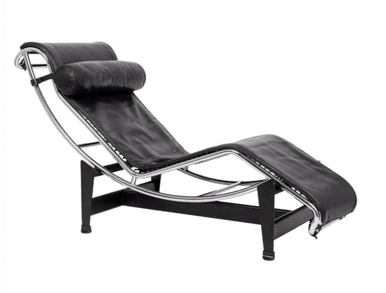 Original Cassina Black Leather LC4 Chaise Lounge Chair by Le Corbusier