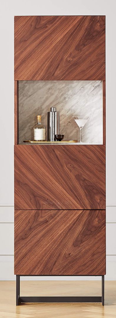 Cb2 Suspend White Marble and Walnut Cabinet