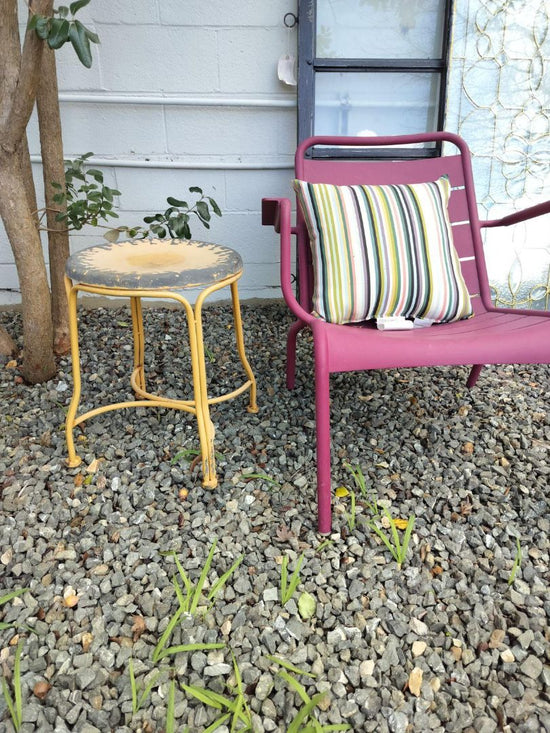 Distressed Yellow Metal Stool/ Side Table.