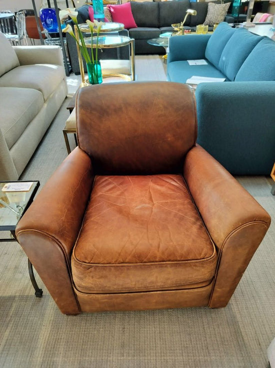 Mitchell Gold for Williams Sonoma Distressed Brown Leather Club Chair