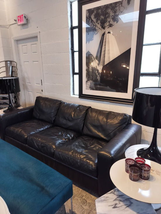 Vintage Black Leather Room & Board Metro Sofa