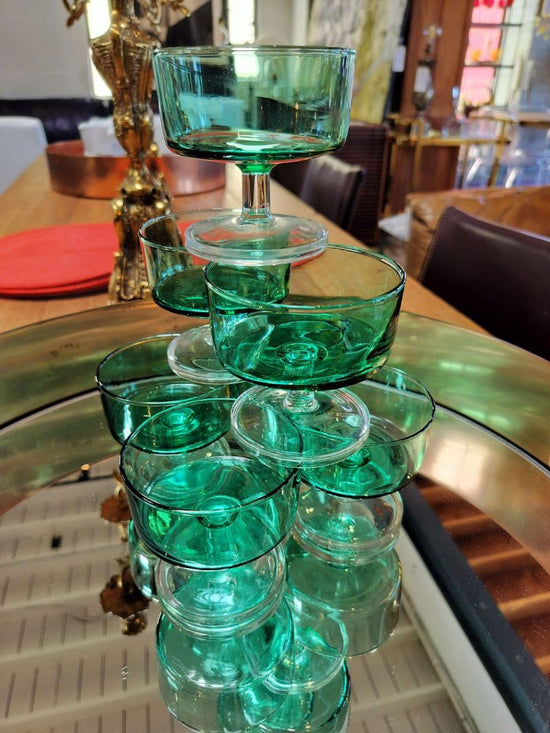 Green Glass Desert Glasses       SET OF 7