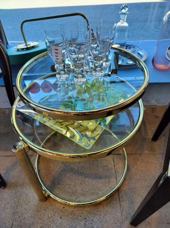 MCM Vintage Milo Baughman Style Articulating 2-tier Brass And Glass Side Table