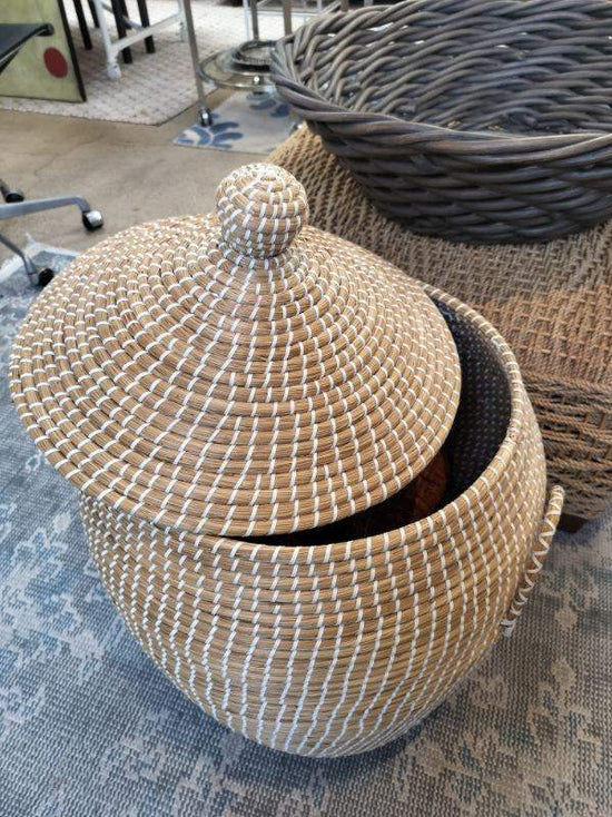 Natural Fiber Woven Basket with Lid.