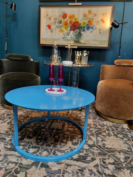 RH Mercer indoor/outdoor Coffee Table Powdercoated in Yves Klein Blue