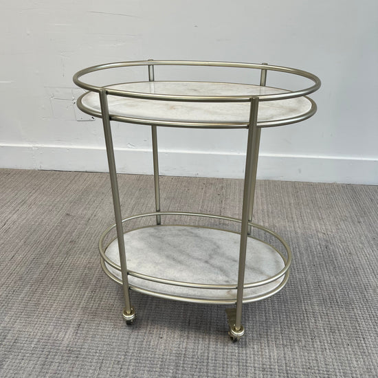 *Brushed Nickle and Stone Bar Cart