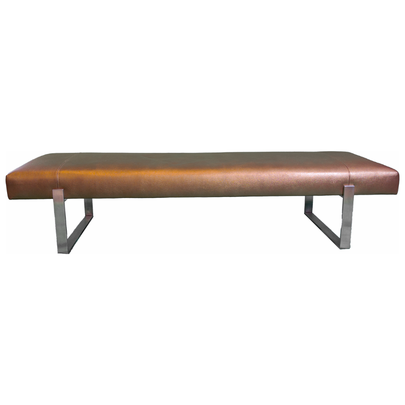 Custom Contemporary Style Bench by Metallic Gold Pebble Leather Bench