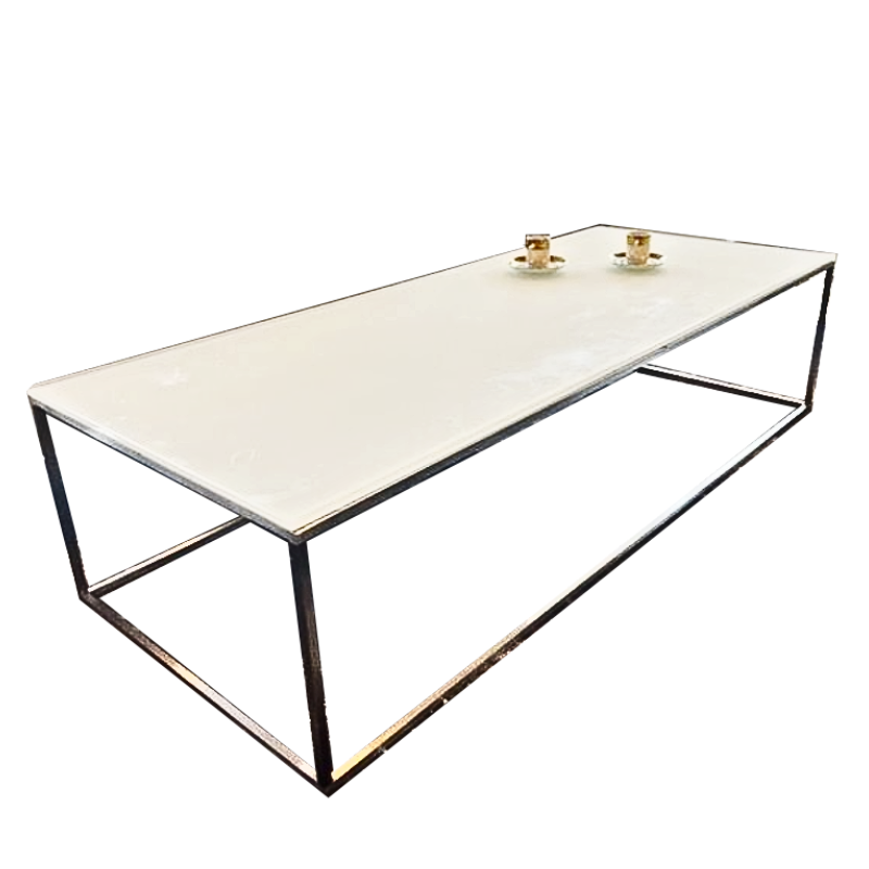 Custom Steel and Matte White Glass Top Coffee Table