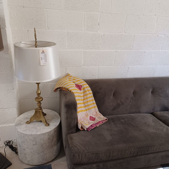 CB2 Sofa. Olive Gray Velveteen. Tufted Back. (Closeout Retail $1999)