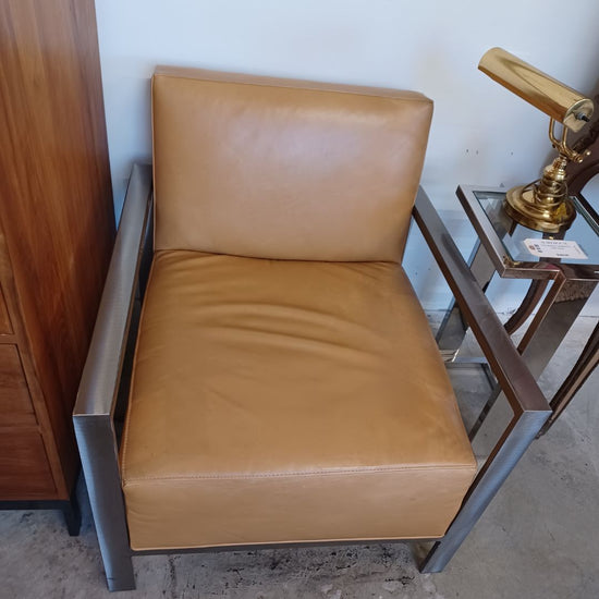 Room & Board Steel Frame Caramel/ Mustard Leather Arm Chair