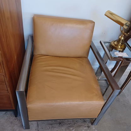 Room &amp; Board Steel Frame Caramel/ Mustard Leather Arm Chair