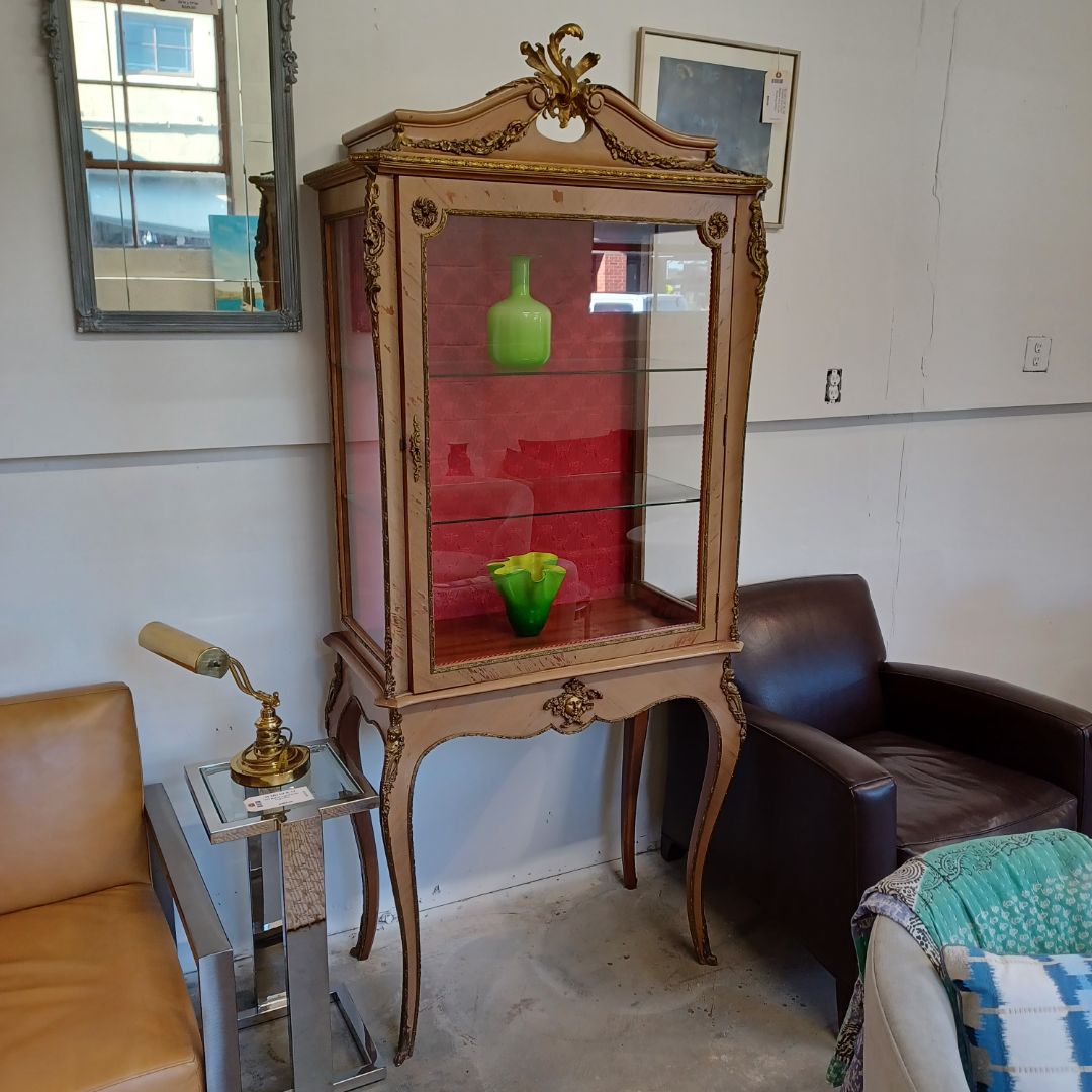 Hooded French Curio Cabinets Vitrines Cherubs and Garland Ormulu