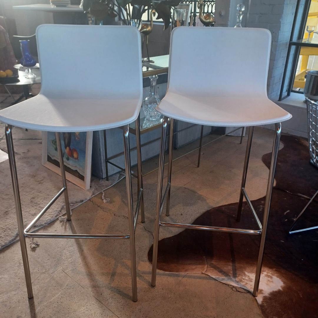 *CB2 Strut Barstools. White and Chrome Base. Set Of 2.