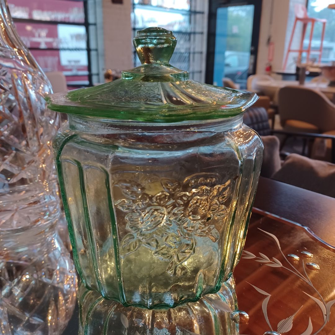 Vintage Light Green Glass Cookie Jar