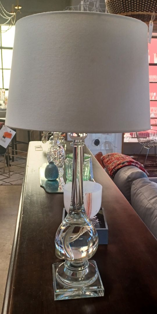 Tear Shaped Glass Lamp. Off White Shade.