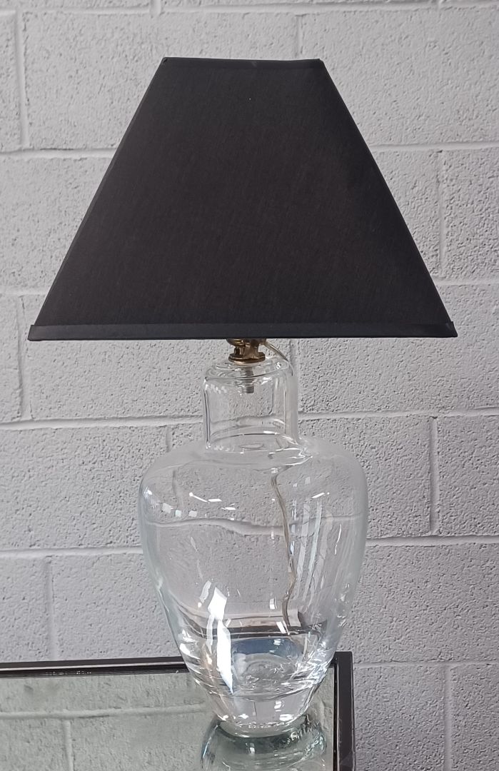 Hand Blown Glass Base, Black Pyramid Style Shade