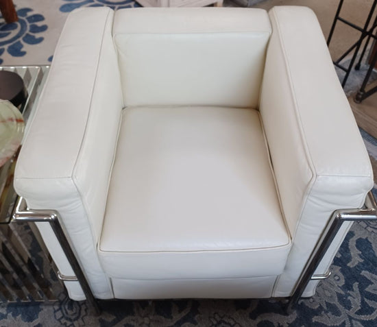 Le Corbusier Style LC3 White Leather Armchair.