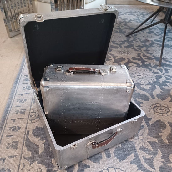 Nesting Suitcase Trunks (2). Aluminum Clad.