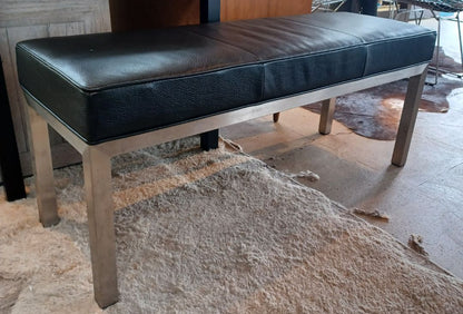 Room &amp; Board Black Leather &amp; Steel Bench