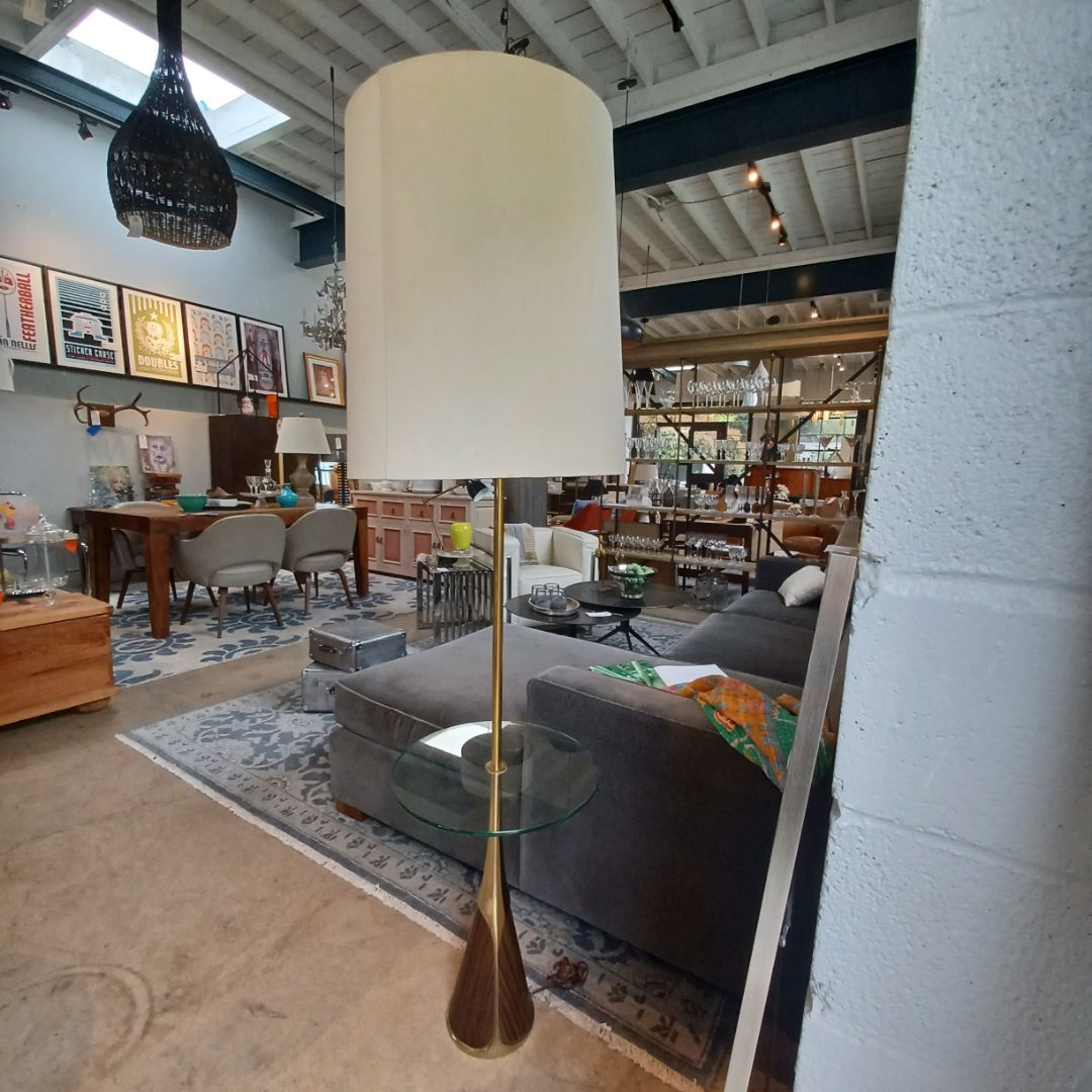 *Mid Century Modern Floor Lamp With Glass Side Table