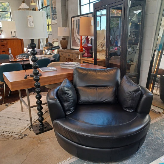 *Scandinavian Design Leather Nest Chair. Swivels.
