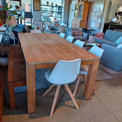 Solid Teak Modern Farm Dining Table &amp; Bench