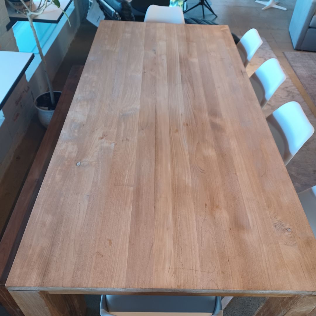 Solid Teak Modern Farm Dining Table &amp; Bench