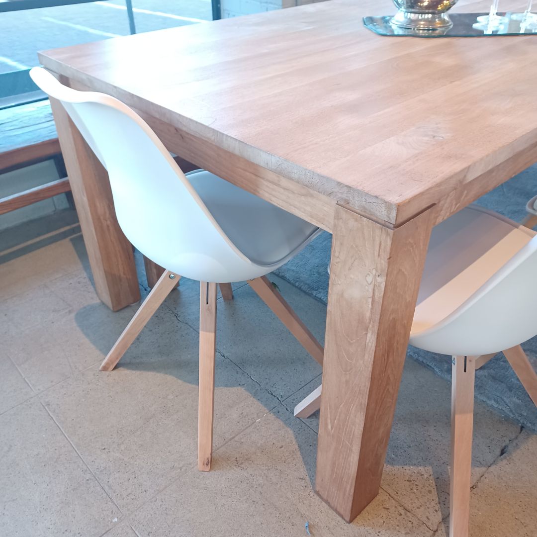 Solid Teak Modern Farm Dining Table &amp; Bench