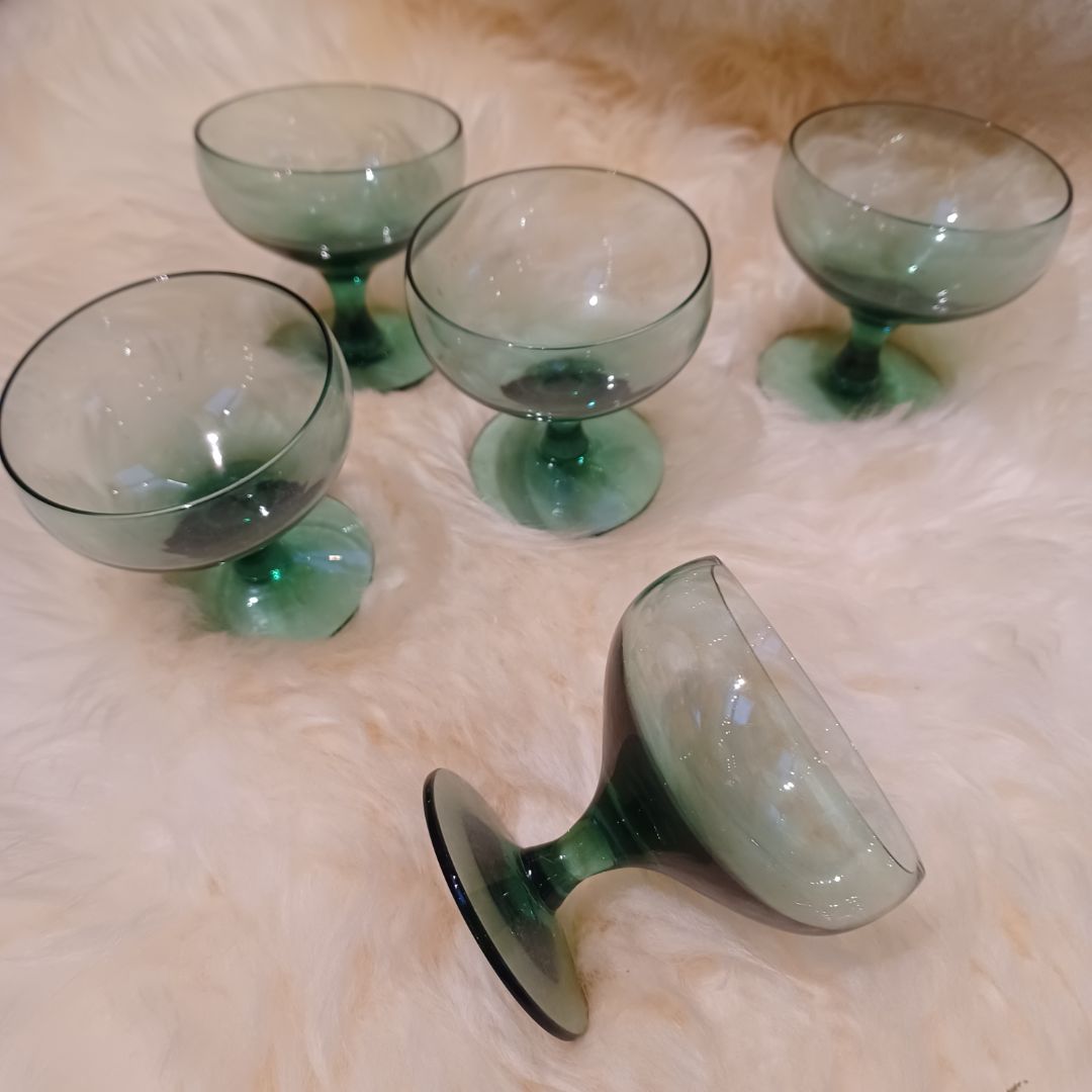 Green Glass Set Of 5 Glasses.