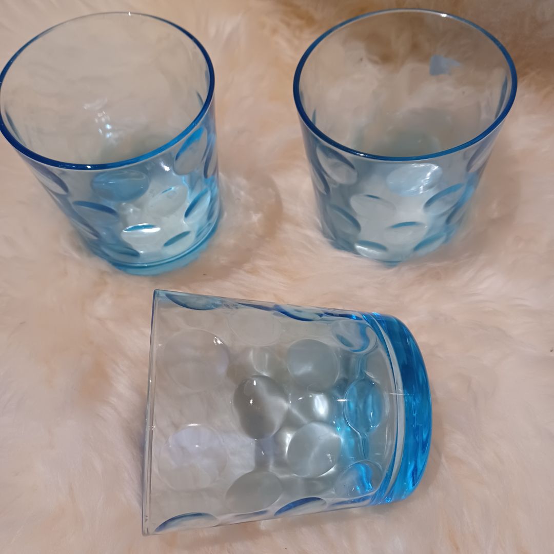 Blue Glass Water Glasses. Set of 3.