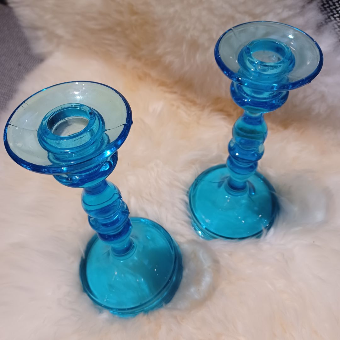 Vintage Fostoria Azure Candle Holders. Set of 2.