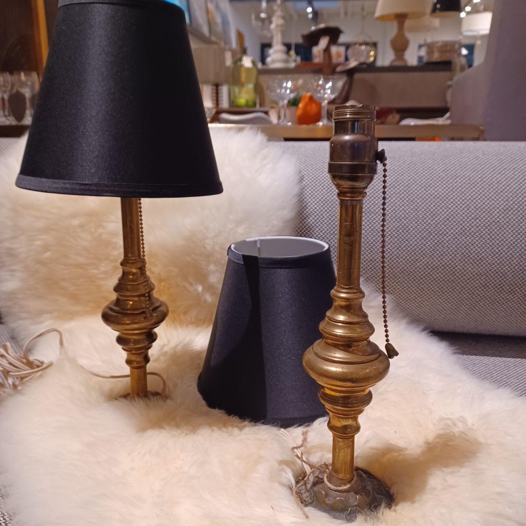 Vintage Solid Brass Base Lamp. Black Cone Shade.