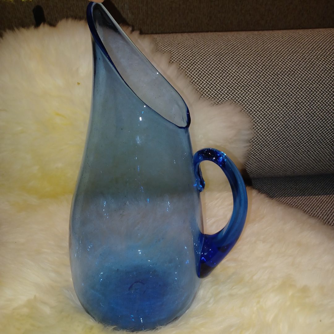 Hand Blown Blue Glass Pitcher / Vase