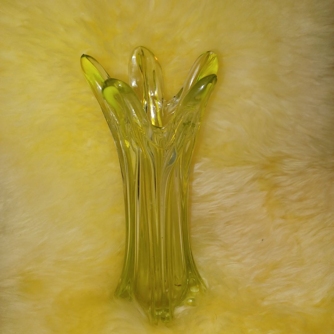 **Clear and yellow Glass vase. Hand Blown.