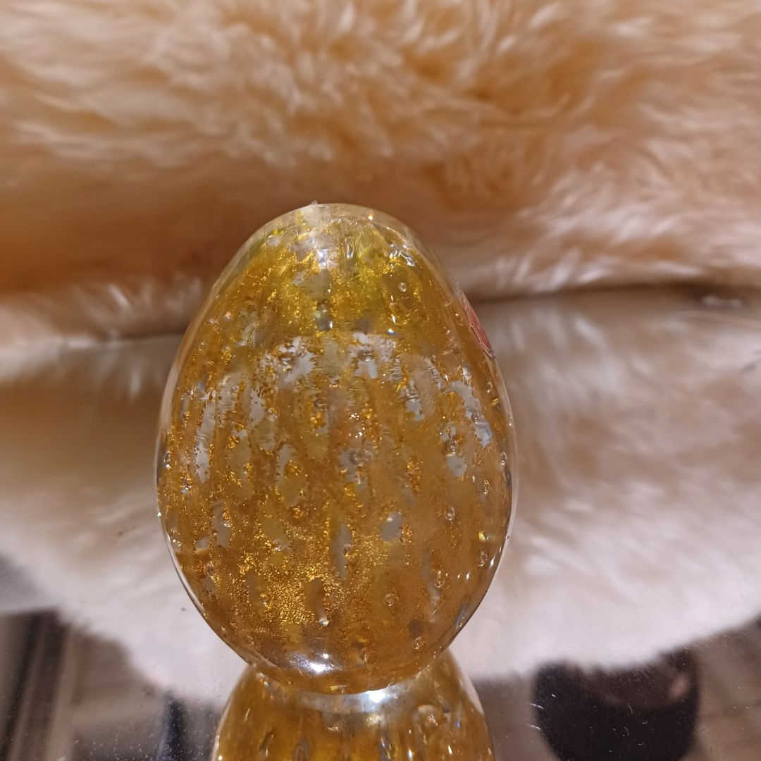 Italy, Murano Glass, Paperweight. Bubbles Glass Egg Gold