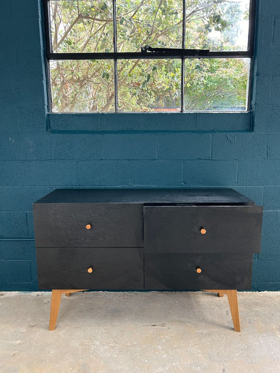 West Elm Black 4 Drawer MCM Style Sideboard or Dresser