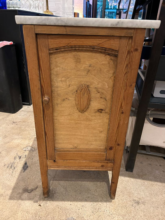 Vintage Rustic White Pine and Marble Night Stand