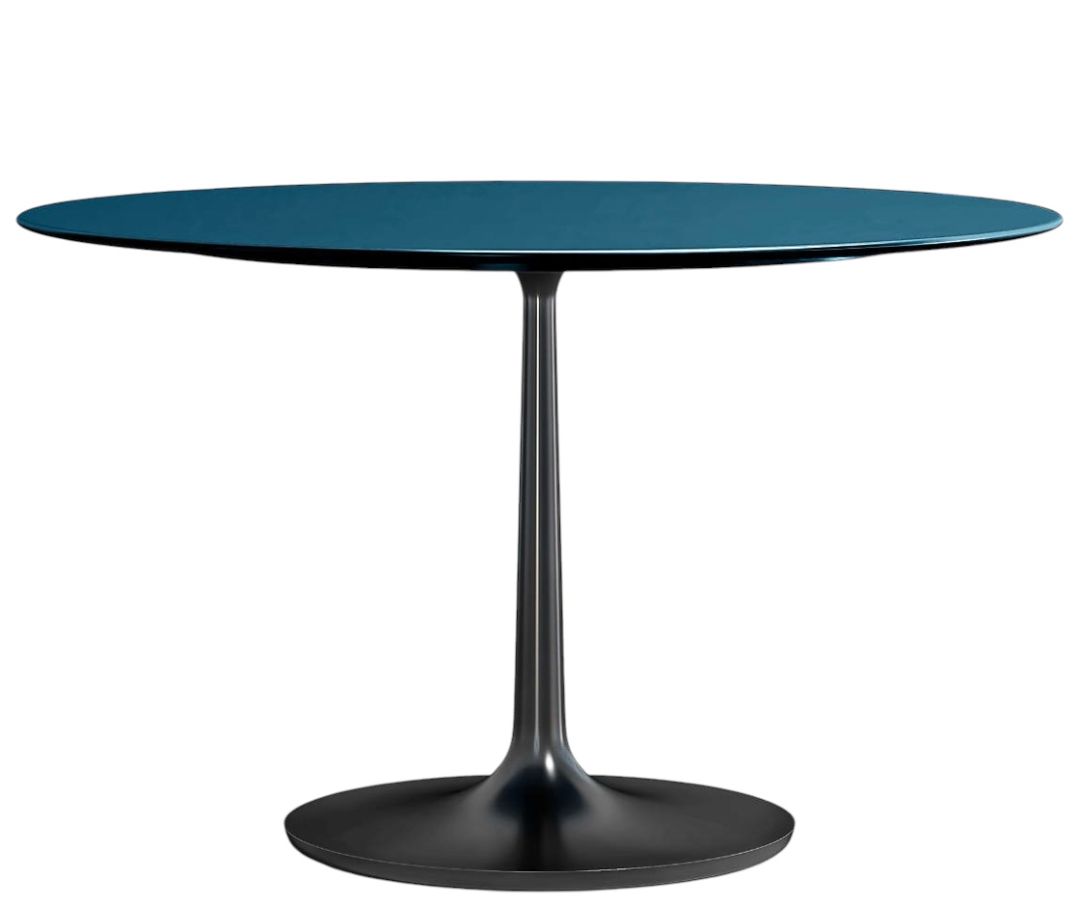 Crate &amp; Barrel Tulip Style Dining Table. Teal Blue Top/ Black Base