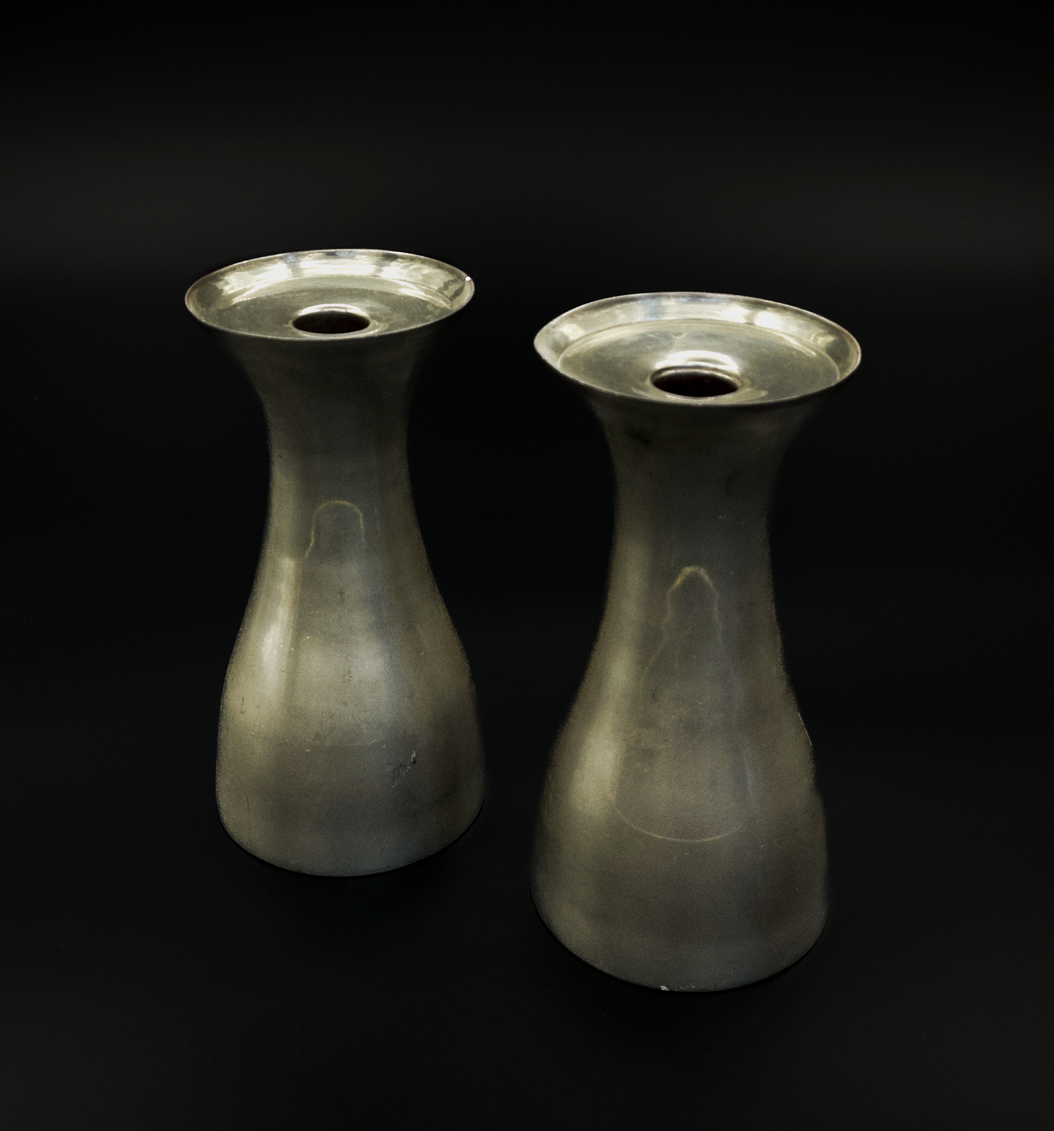 Hand Turned and Signed Aluminum Pair of Candle holders