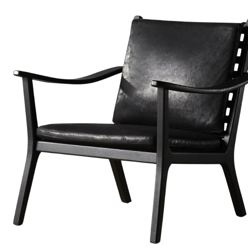 CB2 Black Leather Parlay Lounge Chair