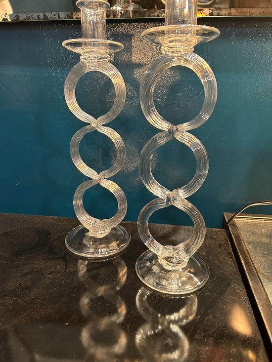 Hand Made Glass Candle Holders  Pair