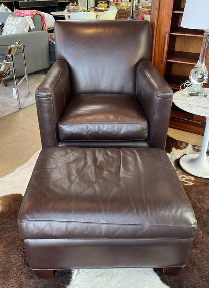 Crate &amp; Barrel Leather Chair and Ottoman