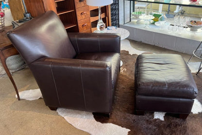 Crate &amp; Barrel Leather Chair and Ottoman