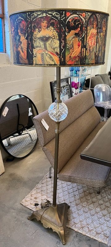 Baboo Custom Made Floor Lamp, Bronze & Glass Base w Deco Shade