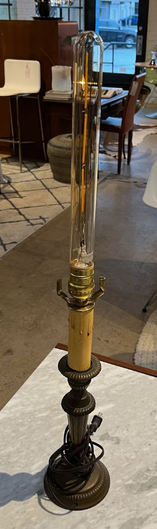 Vintage Brass Table Lamp w Thin Edison Bulb